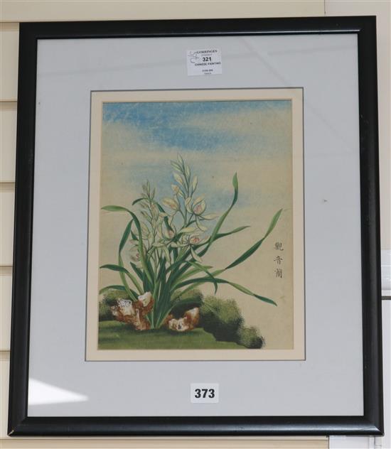 A Chinese painting of flowers and rockwork